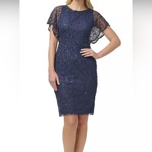 Adrianna Papell Navy Beaded Cocktail Dress